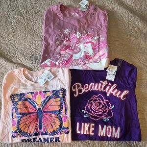 Girls Graphic Tee Bundle - Unicorn, Butterfly, 'Beautiful Like Mom'